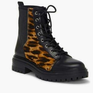 ✅New! Vince Camuto Bestenda3 Leather Lace-Up Combat Boot BLACK Leopard